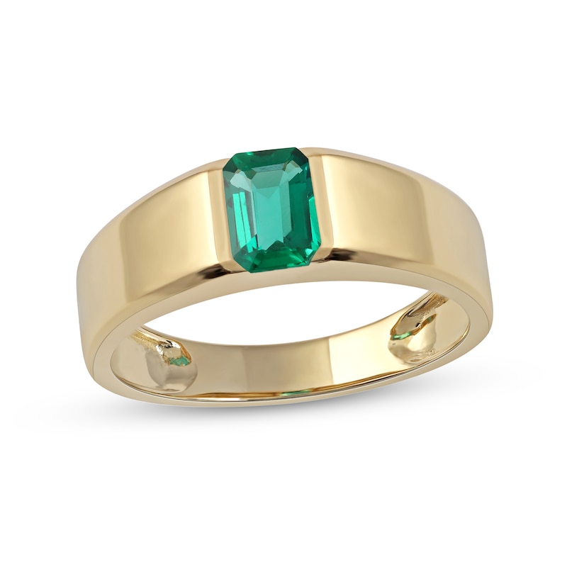 Men's Emerald-Cut Lab-Created Emerald Solitaire Octagonal Frame Band in 10K Gold|Peoples Jewellers