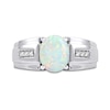 Men's Oval Lab-Created Opal and White Lab-Created Sapphire Tri-Sides Stepped Edge Band in Sterling Silver