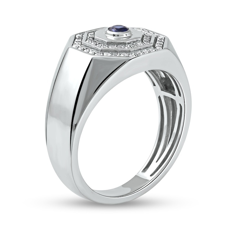 Men's Blue and White Lab-Created Sapphire Double Octagonal Frame Band in Sterling Silver|Peoples Jewellers
