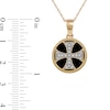 Men's 14.0mm Hematite and 0.05 CT. T.W. Diamond Flared Cross Overlay Disc Pendant in 10K Gold - 22"