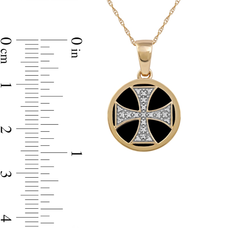 Main Image 4 of Men's 14.0mm Hematite and 0.05 CT. T.W. Diamond Flared Cross Overlay Disc Pendant in 10K Gold - 22&quot;