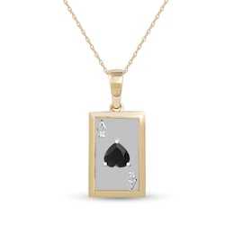 Men's Black Onyx and Diamond Accent Ace of Hearts Playing Card Pendant in 10K Gold and Sterling Silver - 22&quot;