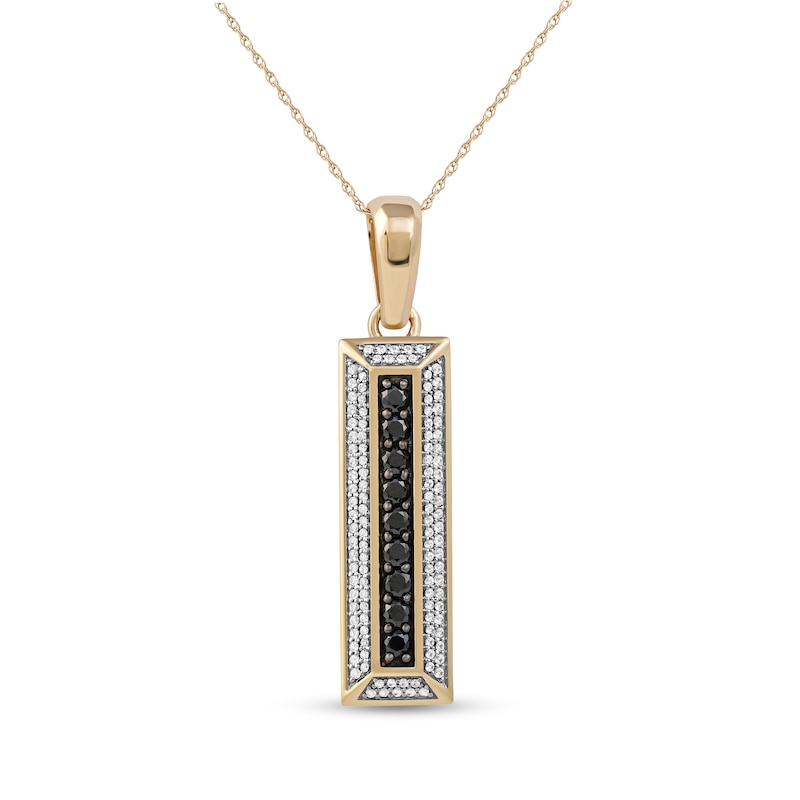 Men's Black Spinel and White Lab-Created Sapphire Frame Three-Dimensional Vertical Bar Pendant in 10K Gold – 22"|Peoples Jewellers