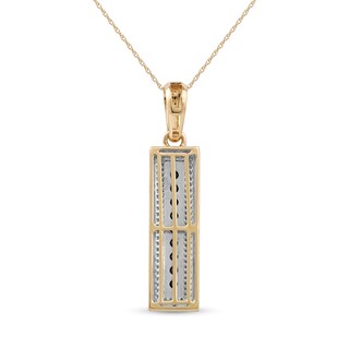 Men's Black Spinel and White Lab-Created Sapphire Frame Three-Dimensional Vertical Bar Pendant in 10K Gold – 22"