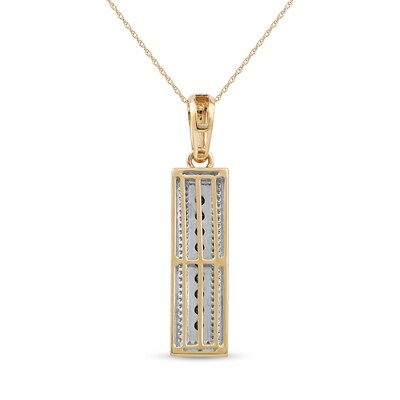 Men's Black Spinel and White Lab-Created Sapphire Frame Three-Dimensional Vertical Bar Pendant in 10K Gold – 22"