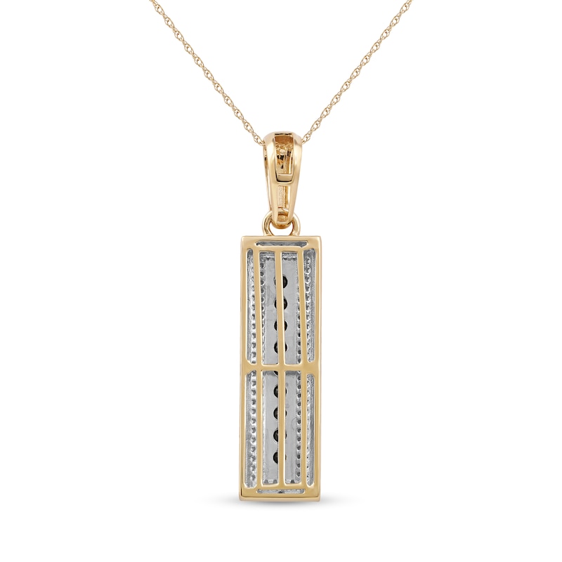 Men's Black Spinel and White Lab-Created Sapphire Frame Three-Dimensional Vertical Bar Pendant in 10K Gold – 22"