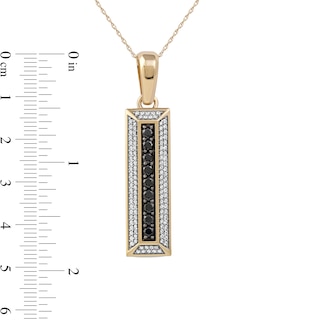 Men's Black Spinel and White Lab-Created Sapphire Frame Three-Dimensional Vertical Bar Pendant in 10K Gold – 22"