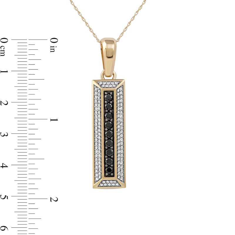 Men's Black Spinel and White Lab-Created Sapphire Frame Three-Dimensional Vertical Bar Pendant in 10K Gold – 22"