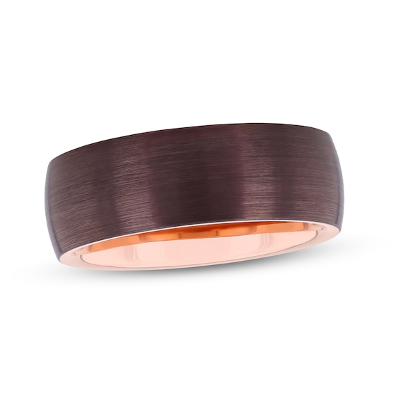 Men's 8.0mm Brushed Wedding Band in Tantalum with Brown and Rose Ion-Plate (1 Line)