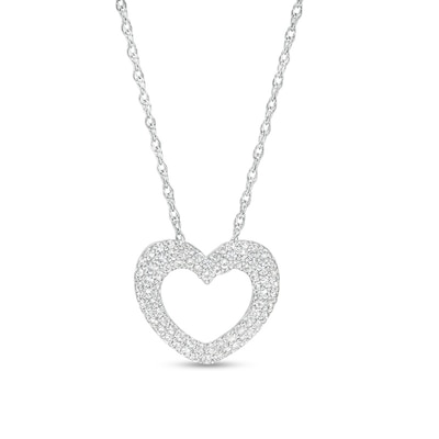 White Lab-Created Sapphire Multi-Row Heart Outline Pendant in Sterling Silver