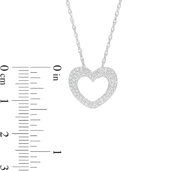 White Lab-Created Sapphire Multi-Row Heart Outline Pendant in Sterling Silver