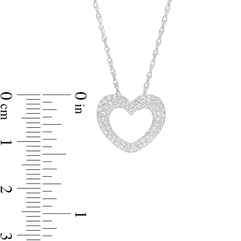 White Lab-Created Sapphire Multi-Row Heart Outline Pendant in Sterling Silver