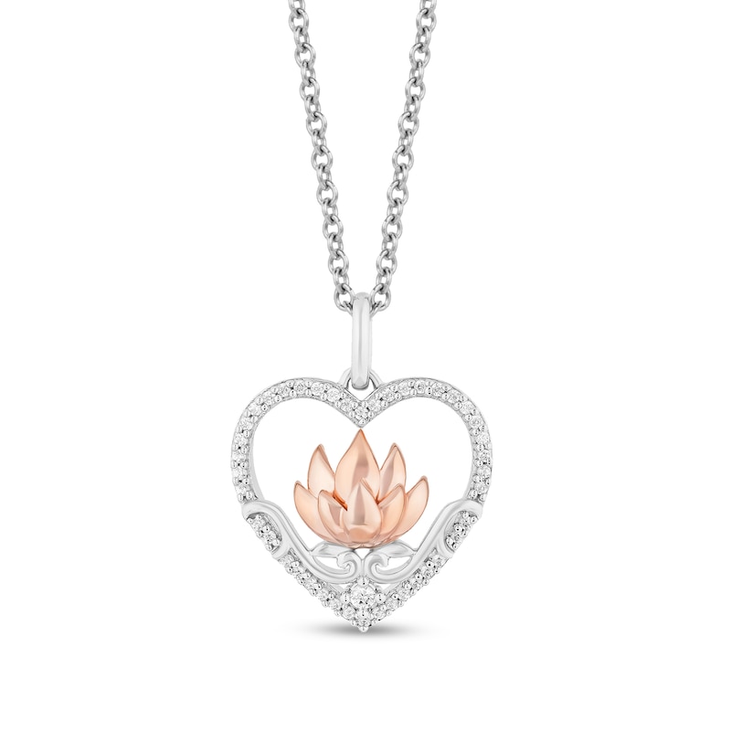Enchanted Disney Jasmine 0.18 CT. T.W. Diamond Frame Flower in Heart Pendant in Sterling Silver and 10K Rose Gold – 19"|Peoples Jewellers