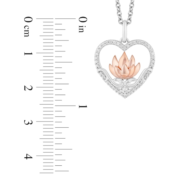 Enchanted Disney Jasmine 0.18 CT. T.W. Diamond Frame Flower in Heart Pendant in Sterling Silver and 10K Rose Gold – 19"