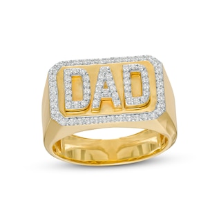 Men's 0.25 CT. T.W. Diamond Frame "DAD" Rectangle-Top Ring in 10K Gold