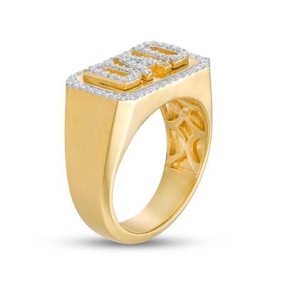 Men's 0.25 CT. T.W. Diamond Frame "DAD" Rectangle-Top Ring in 10K Gold