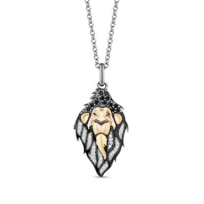 Disney Treasures The Lion King Black Enhanced and White Diamond Scar Pendant in Sterling Silver and 10K Gold – 19"