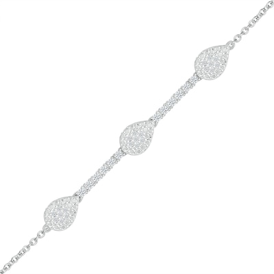 0.145 CT. T.W. Diamond Teardrop Station Line Bracelet in Sterling Silver - 7.5"