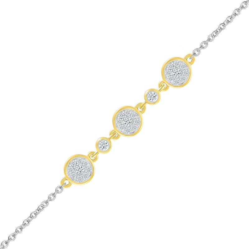 0.145 CT. T.W. Multi-Diamond Three Stone Bracelet in Sterling Silver and 10K Gold - 7.5"|Peoples Jewellers