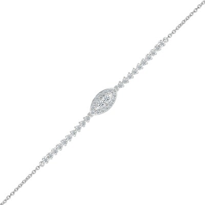 0.23 CT. T.W. Multi-Diamond Marquise Frame Bracelet in Sterling Silver - 7.5"