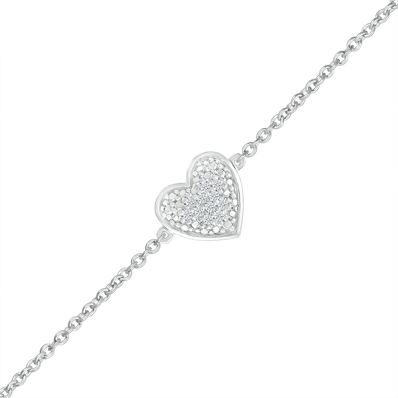 Diamond Accent Heart Station Bracelet in Sterling Silver - 7.5"