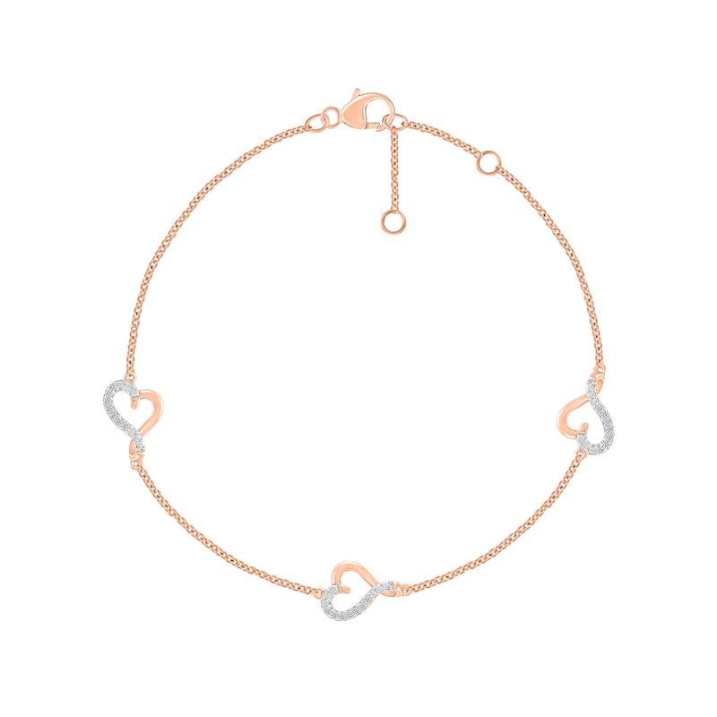 0.065 CT. T.W. Diamond Hearts Station Bracelet in Sterling Silver with 14K Rose Gold Plate - 7.5"