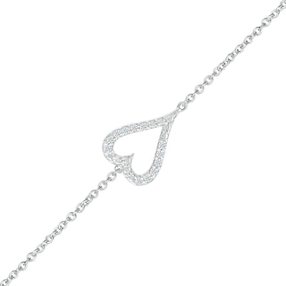 0.04 CT. T.W. Diamond Single Heart Station Bracelet in Sterling Silver - 7.5"