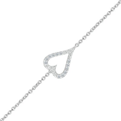 0.04 CT. T.W. Diamond Single Heart Station Bracelet in Sterling Silver - 7.5"