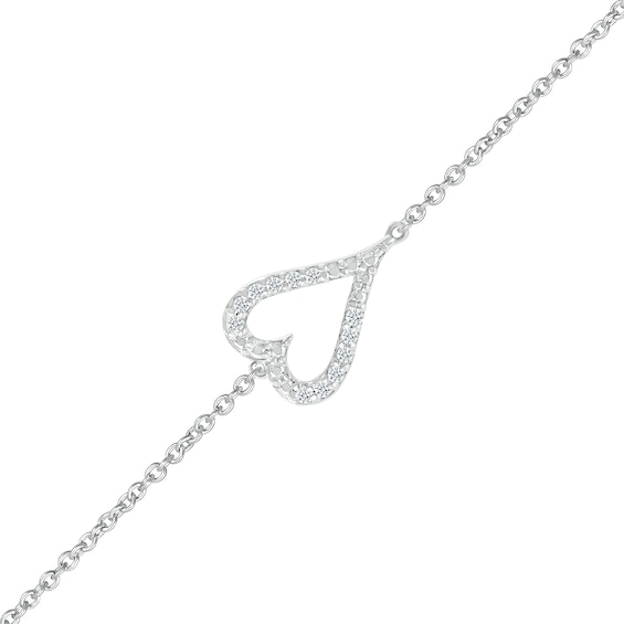 0.04 CT. T.W. Diamond Single Heart Station Bracelet in Sterling Silver - 7.5"