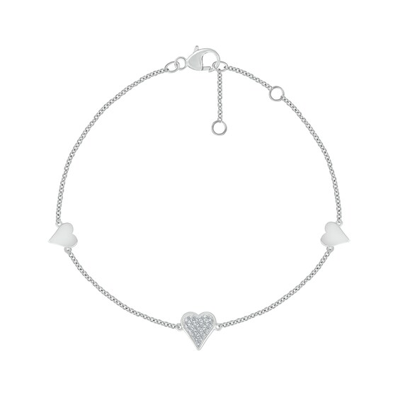 0.085 CT. T.W. Diamond Hearts Station Bracelet in Sterling Silver - 7.5"