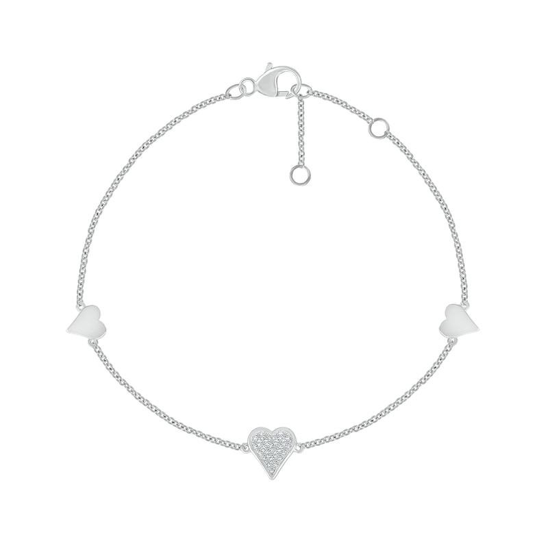 0.085 CT. T.W. Diamond Hearts Station Bracelet in Sterling Silver - 7.5"