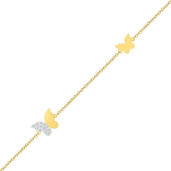 0.065 CT. T.W. Diamond Butterflies Bracelet in 10K Gold - 7.5"