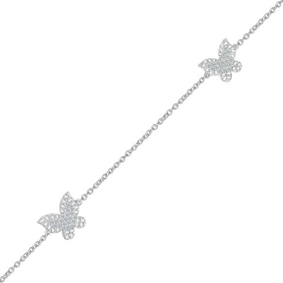 0.066 CT. T.W. Diamond Butterflies Bracelet in Sterling Silver - 7.5"