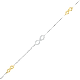 Diamond Accent Infinity Trio Station Bracelet in Sterling Silver and 10K Gold - 7.5"