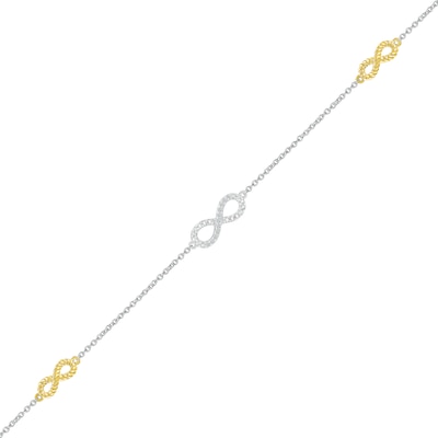 Diamond Accent Infinity Trio Station Bracelet in Sterling Silver and 10K Gold - 7.5"