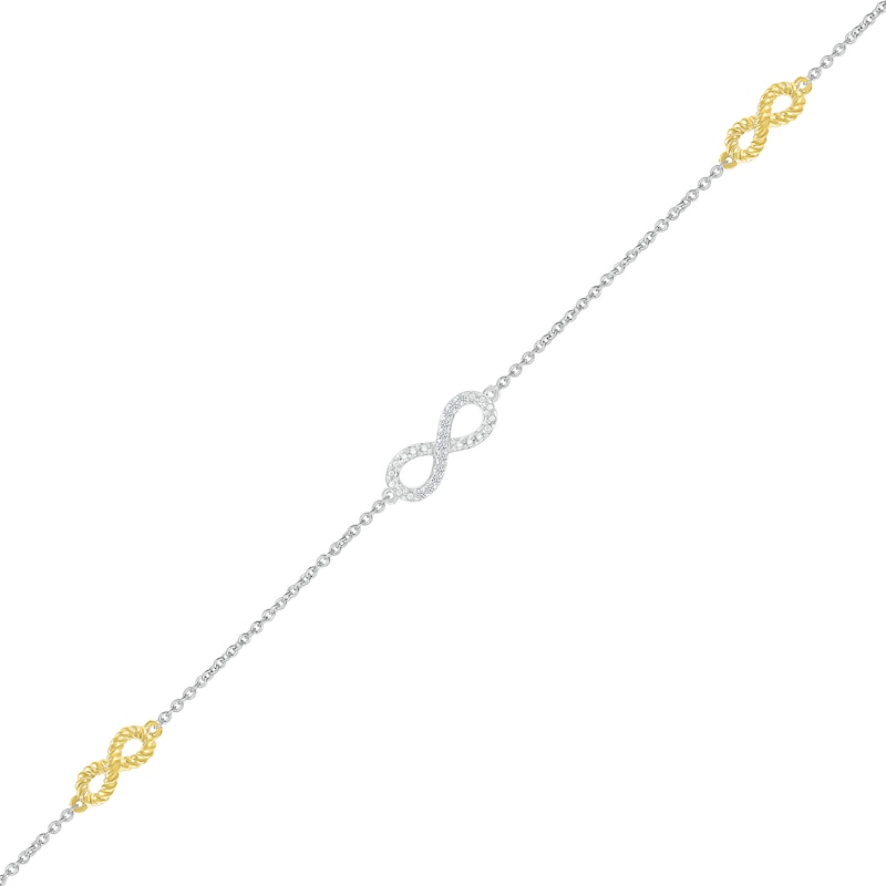 Diamond Accent Infinity Trio Station Bracelet in Sterling Silver and 10K Gold - 7.5"|Peoples Jewellers