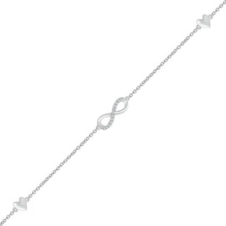 0.04 CT. T.W. Diamond Infinity and Hearts Station Bracelet in Sterling Silver - 7.5"