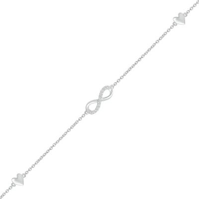 0.04 CT. T.W. Diamond Infinity and Hearts Station Bracelet in Sterling Silver - 7.5"