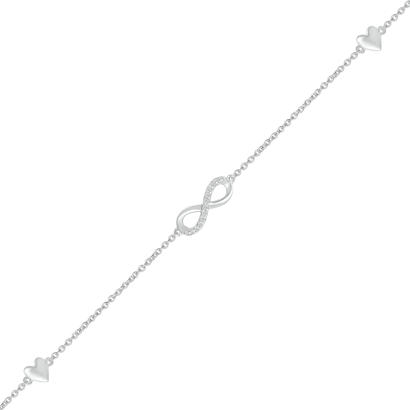 0.04 CT. T.W. Diamond Infinity and Hearts Station Bracelet in Sterling Silver - 7.5"