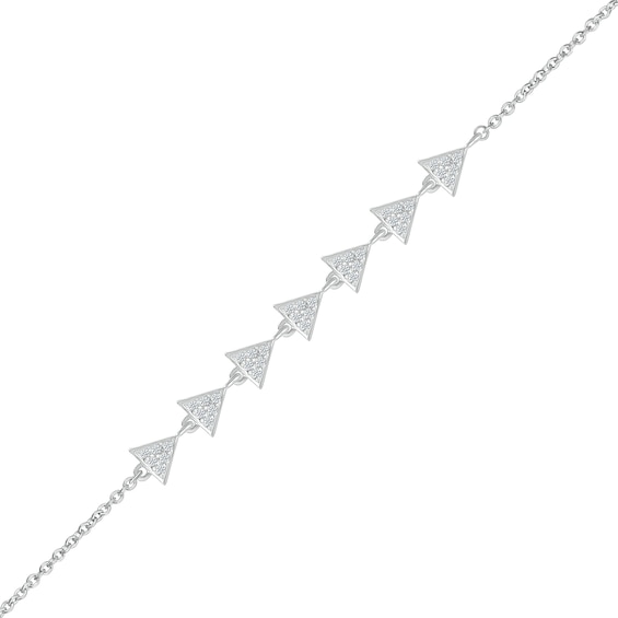 0.116 CT. T.W. Diamond Sideways Triangles Bracelet in Sterling Silver - 7.5"