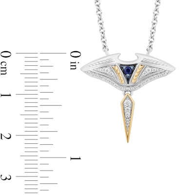 Enchanted Disney Moana Blue Sapphire and 0.11 CT. T.W. Diamond Stingray Necklace in Sterling Silver and 10K Gold