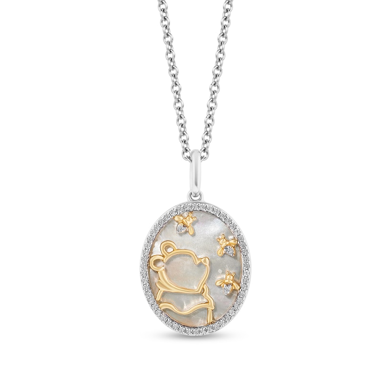 Disney Treasures Winnie the Pooh Oval Mother-of-Pearl and 0.115 CT. T.W. Diamond Pendant in Sterling Silver and 10K Gold|Peoples Jewellers