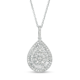 1.00 CT. T.W. Pear-Shape Multi-Diamond Double Frame Teardrop Pendant in 10K White Gold