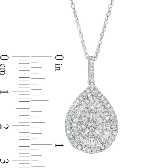 1.00 CT. T.W. Pear-Shape Multi-Diamond Double Frame Teardrop Pendant in 10K White Gold