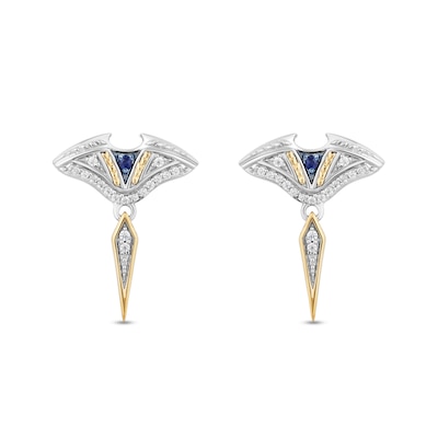 Enchanted Disney Moana Blue Sapphire and 0.115 CT. T.W. Diamond Stingray Drop Earrings in Sterling Silver and 10K Gold