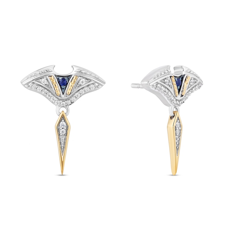 Enchanted Disney Moana Blue Sapphire and 0.115 CT. T.W. Diamond Stingray Drop Earrings in Sterling Silver and 10K Gold