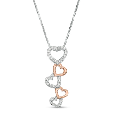 0.10 CT. T.W. Diamond Cascading Heart Pendant in Sterling Silver and 10K Rose Gold