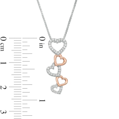 0.10 CT. T.W. Diamond Cascading Heart Pendant in Sterling Silver and 10K Rose Gold