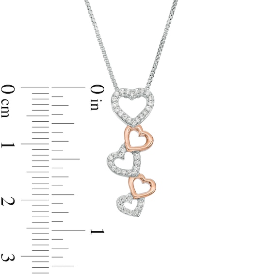 0.10 CT. T.W. Diamond Cascading Heart Pendant in Sterling Silver and 10K Rose Gold