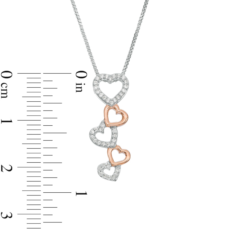 0.10 CT. T.W. Diamond Cascading Heart Pendant in Sterling Silver and 10K Rose Gold|Peoples Jewellers